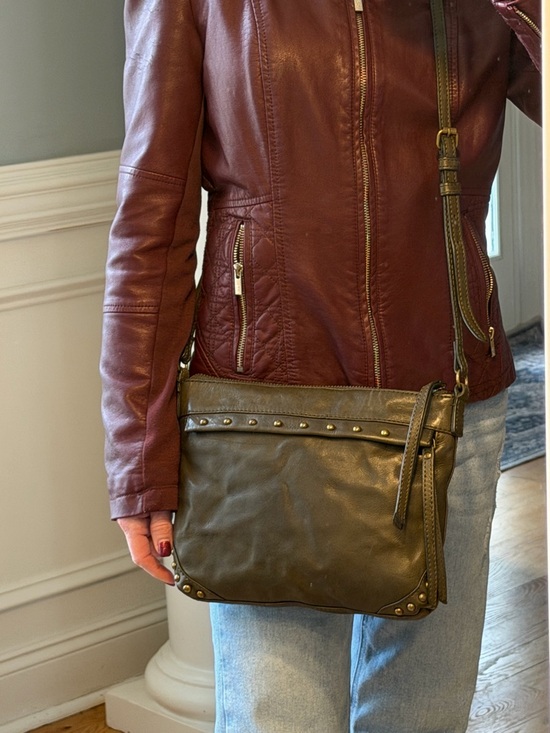 Frye Handbags - Frye Minimalist Olive Green Leather Studded Crossbody Bag 2010s (GUC)